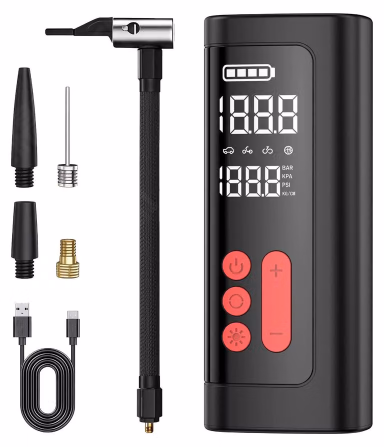 INF Gonfiatore Digitale Senza Fili per Pneumatici - Pompa Aria Auto Portatile 2000mAh Ricaricabile con Luce LED, Autonomia 5-20min, Design Compatto ABS