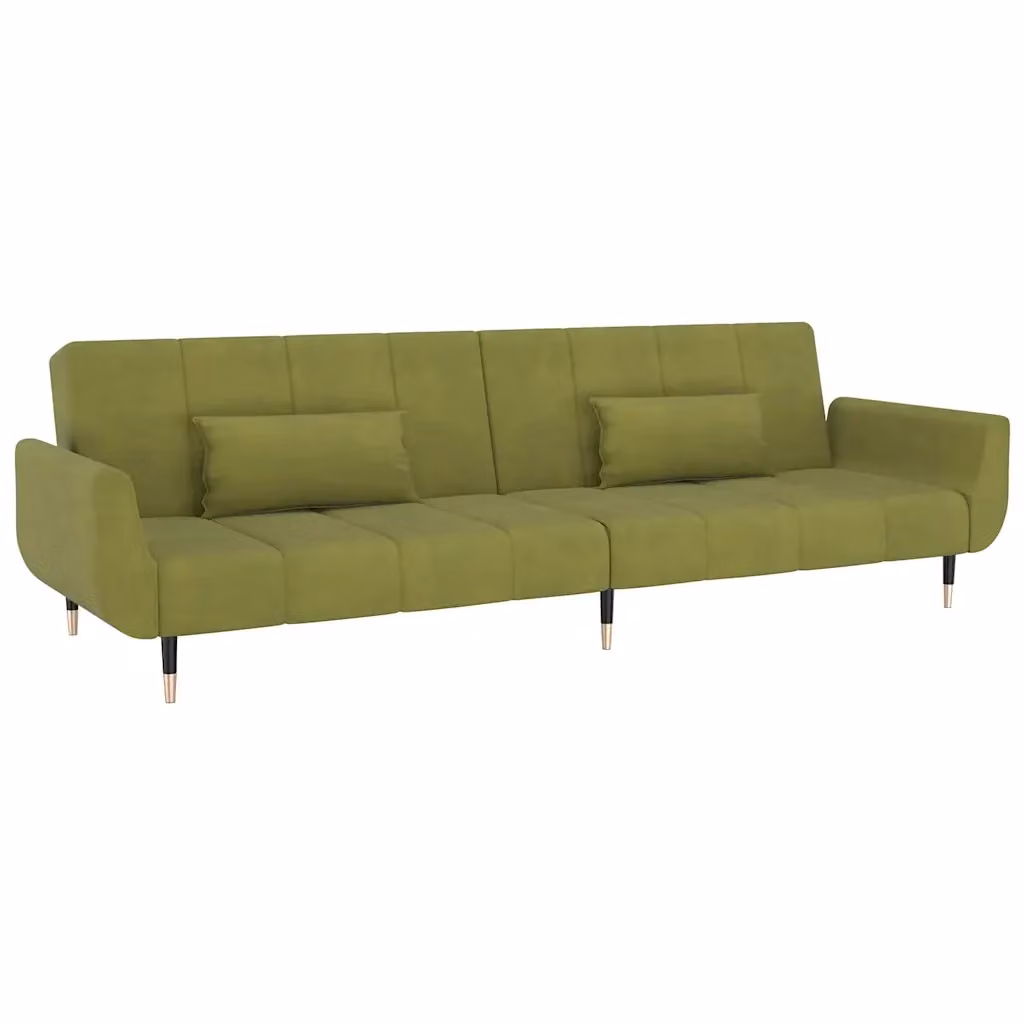 vidaXL Divano Letto Click-Clack a 2 Posti in Velluto Verde con Cuscini e Poggiatesta Regolabile – 2