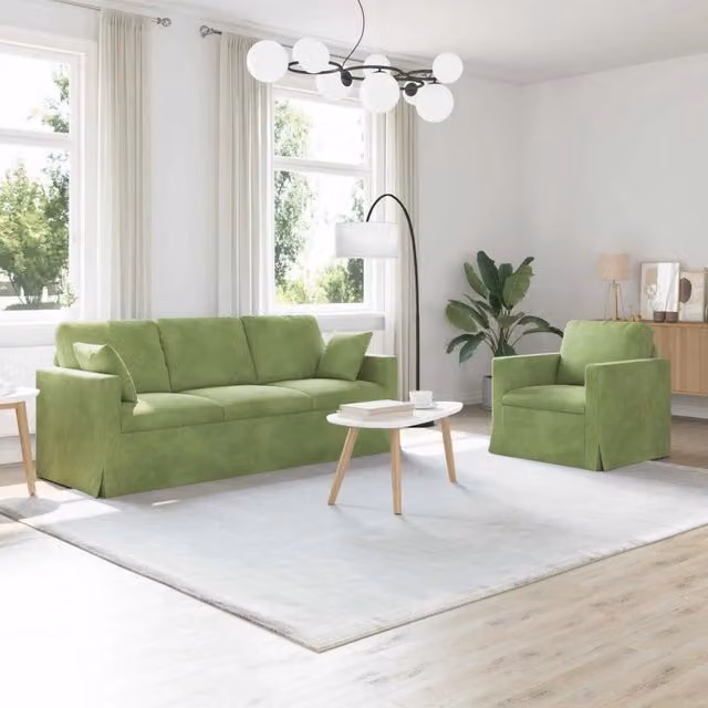 Set di 2 divani moderni vidaXL in velluto verde con cuscini decorativi e coperture rimovibili