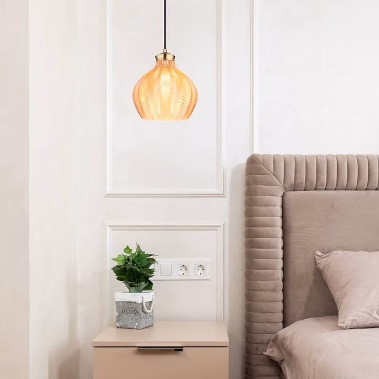 Globo Lampada a sospensione in vetro Jessica, dimmerabile, Crema / Ambra, Soggiorno / Sala da pranzo, Vetro, Lampada a sospensione