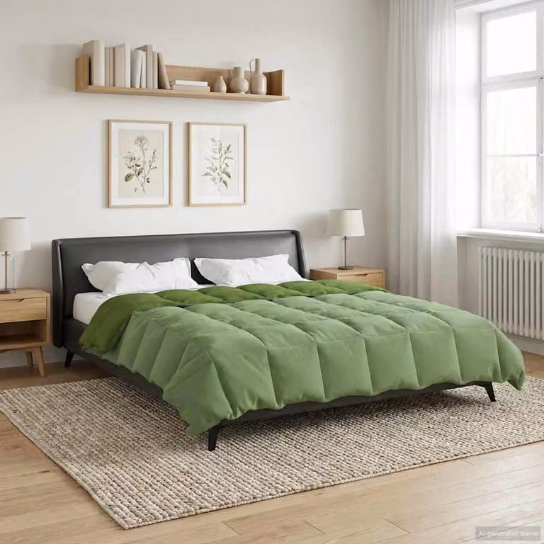 Piumino Estivo vidaXL in Microfibra Traspirabile e Reversibile, Verde, L/P/H: 240 x 220 cm