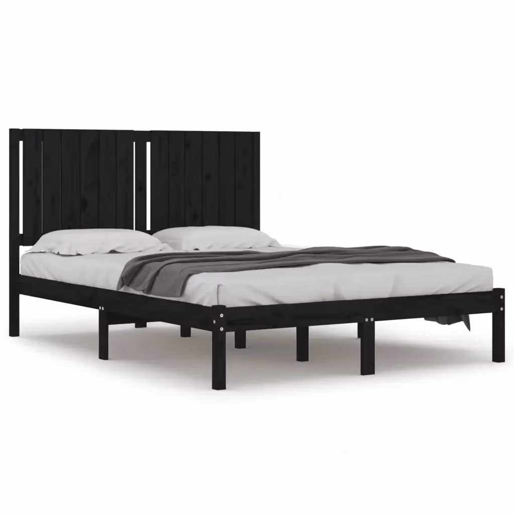 vidaXL Giroletto Nero in Legno Massello di Pino L: 140 cm, P: 190 cm – 2