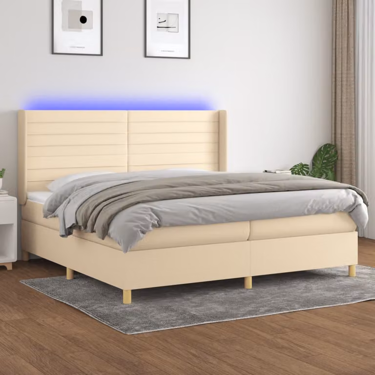 Letto Ibrido con Materasso a Molle Pocket e Illuminazione LED vidaXL, Bianco/Beige, L/P/H: 200 x 200 x 203 cm