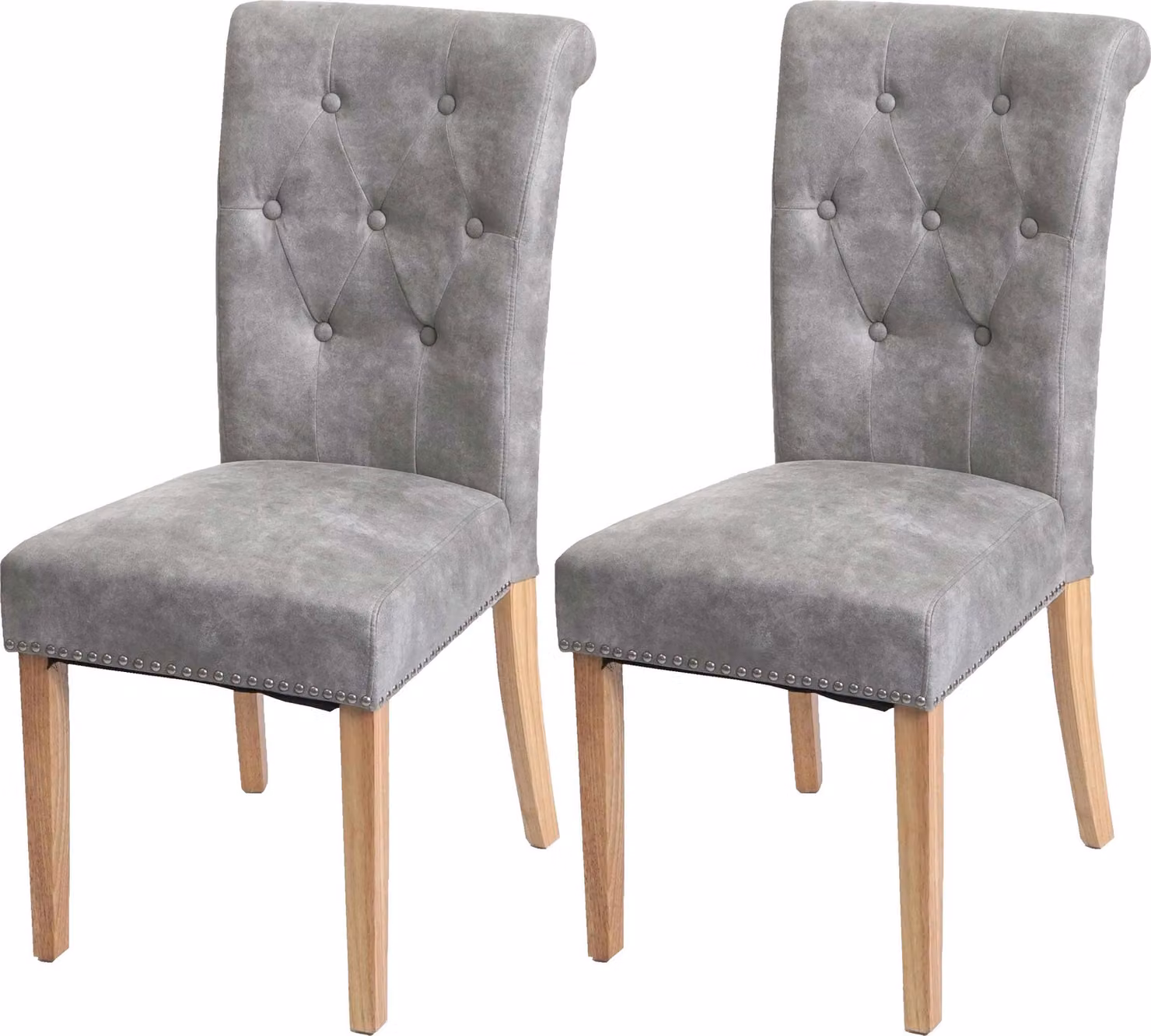 Set di 2 sedie da pranzo imbottite | A x L x P 98 x 47 x 62 cm | Altezza seduta 42 cm | Rivetti | Tessuto | Gambe chiare | Grigio chiaro | Sedia Sedia da cucina