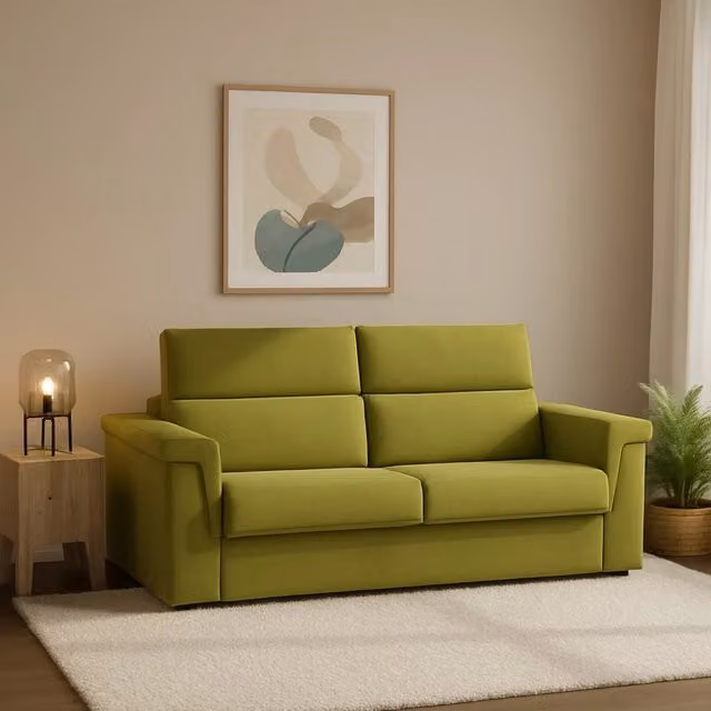 Biscossi Divano Letto 2 Posti Sfoderabile in Tessuto Verde L: 205 cm, P: 95 cm – 1