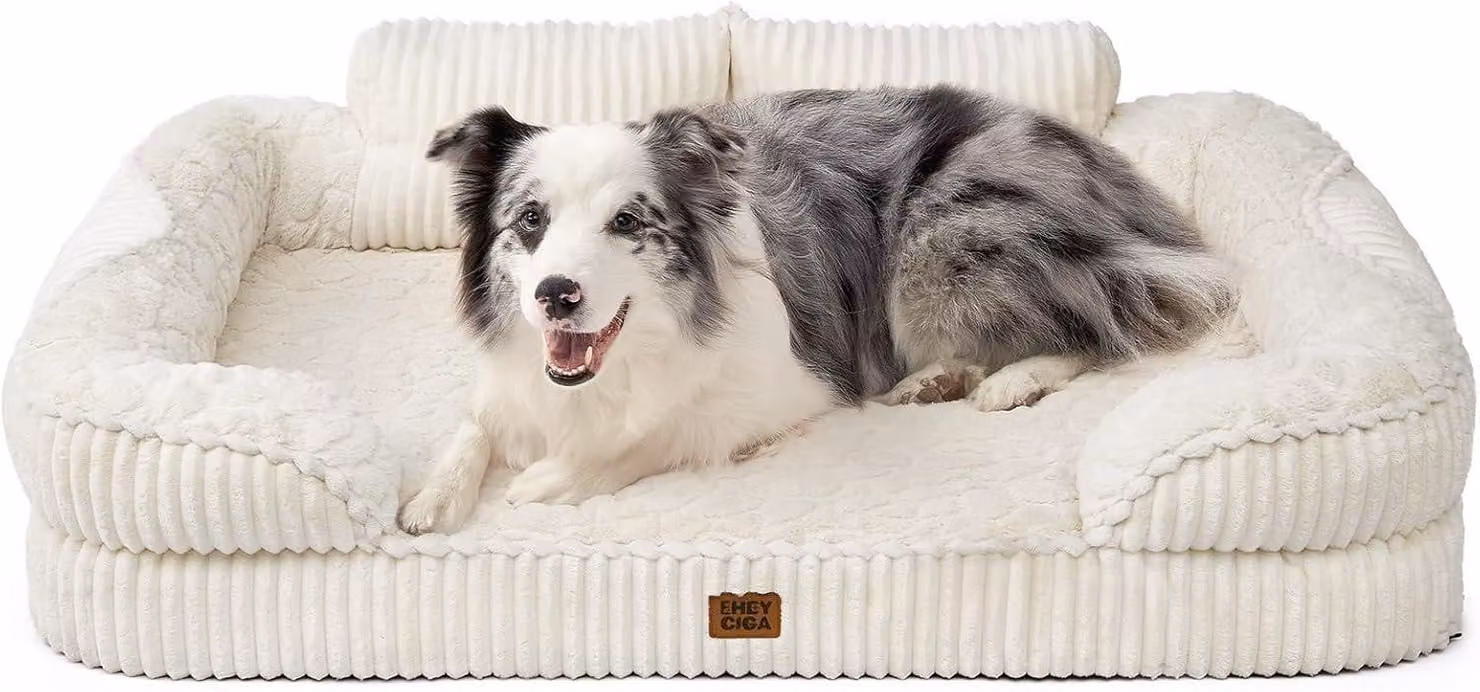 Cuccia ortopedica per cani, adatta a cani di taglia media, dimensioni 104 x 68,5 x 17,8 cm, realizzata in memory foam, cuccia lavabile con schienale rialzato