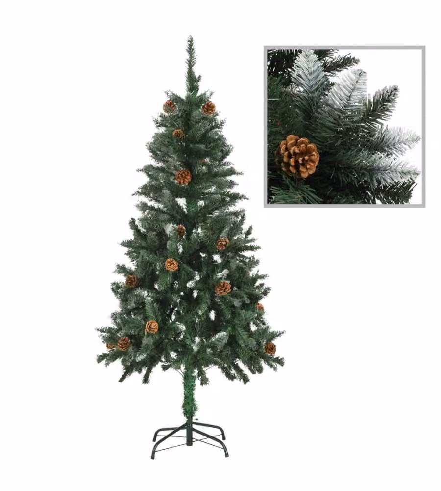 Albero di Natale Artificiale con Luci a LED e Pigne 150 cm