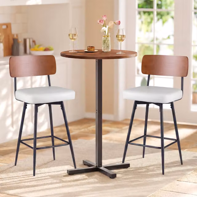 Set di 2 sgabelli girevoli Costway con schienale imbottito in similpelle bianca e gambe in metallo per cucina e sala da pranzo