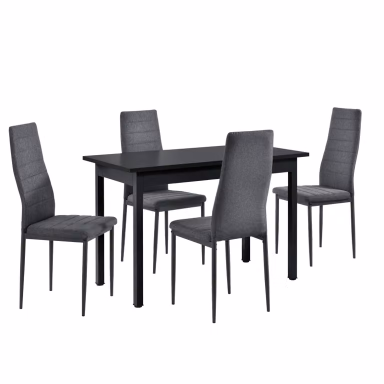 [Set da pranzo con 4 sedie 120x60cm Tavolo da cucina in nero con poltrone di design Tavolo da sala da pranzo con set di 4 sedie imbottite