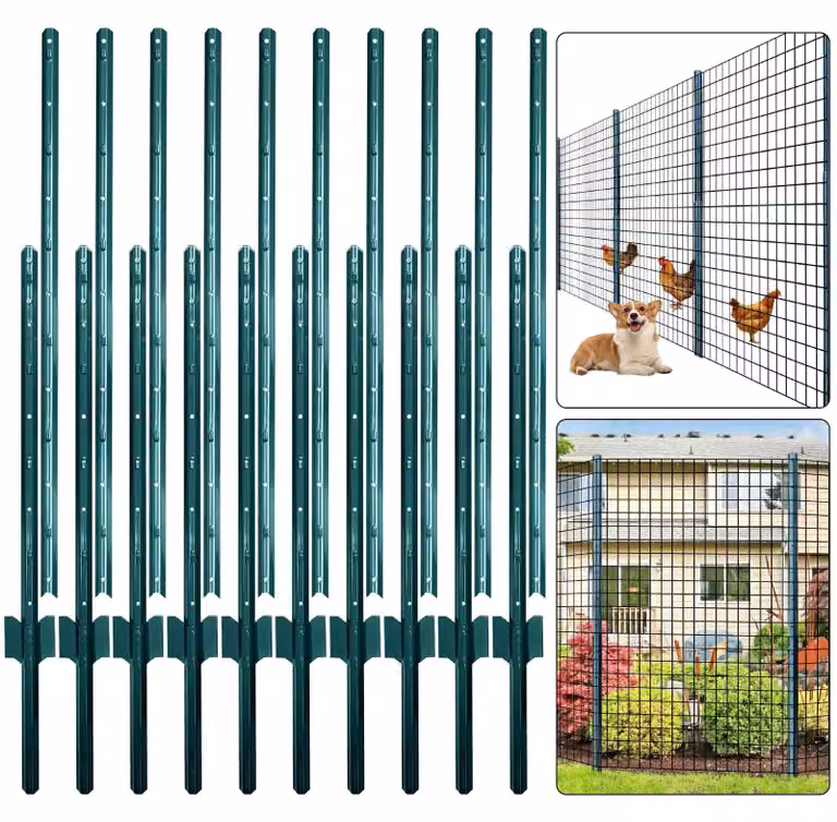 Set di 10 recinzioni da giardino in acciaio, alte 182 cm, con profilo a U