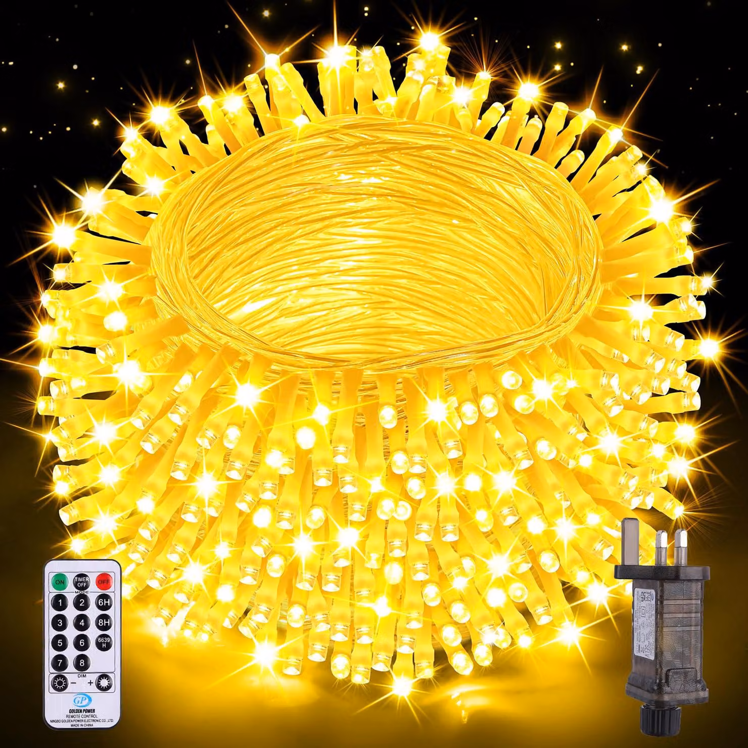 Catena luminosa con 200 LED, luce bianco caldo, 20 metri, dimmerabile, 8 modalità