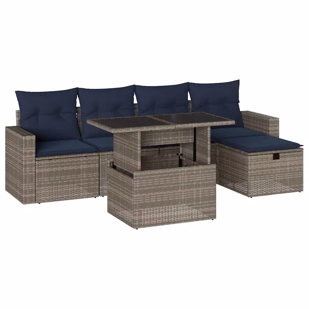 Set di Divani da Giardino a L con Polyrattan e Cuscini vidaXL, Grigio e Blu – 2