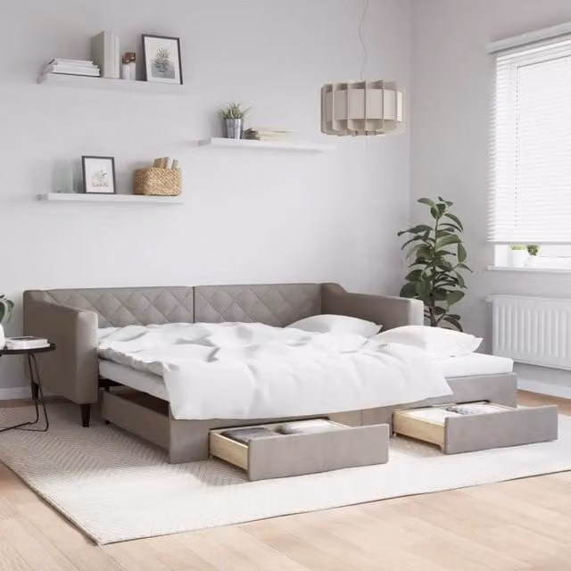 Divano Letto Estraibile con Cassetti-Sofa Letto-Daybed Tortora 100x200 cm Tessuto 619808