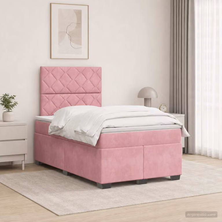Letto box spring vidaXL in velluto rosa con materasso a molle insacchettate L/P: 120 x 200 cm