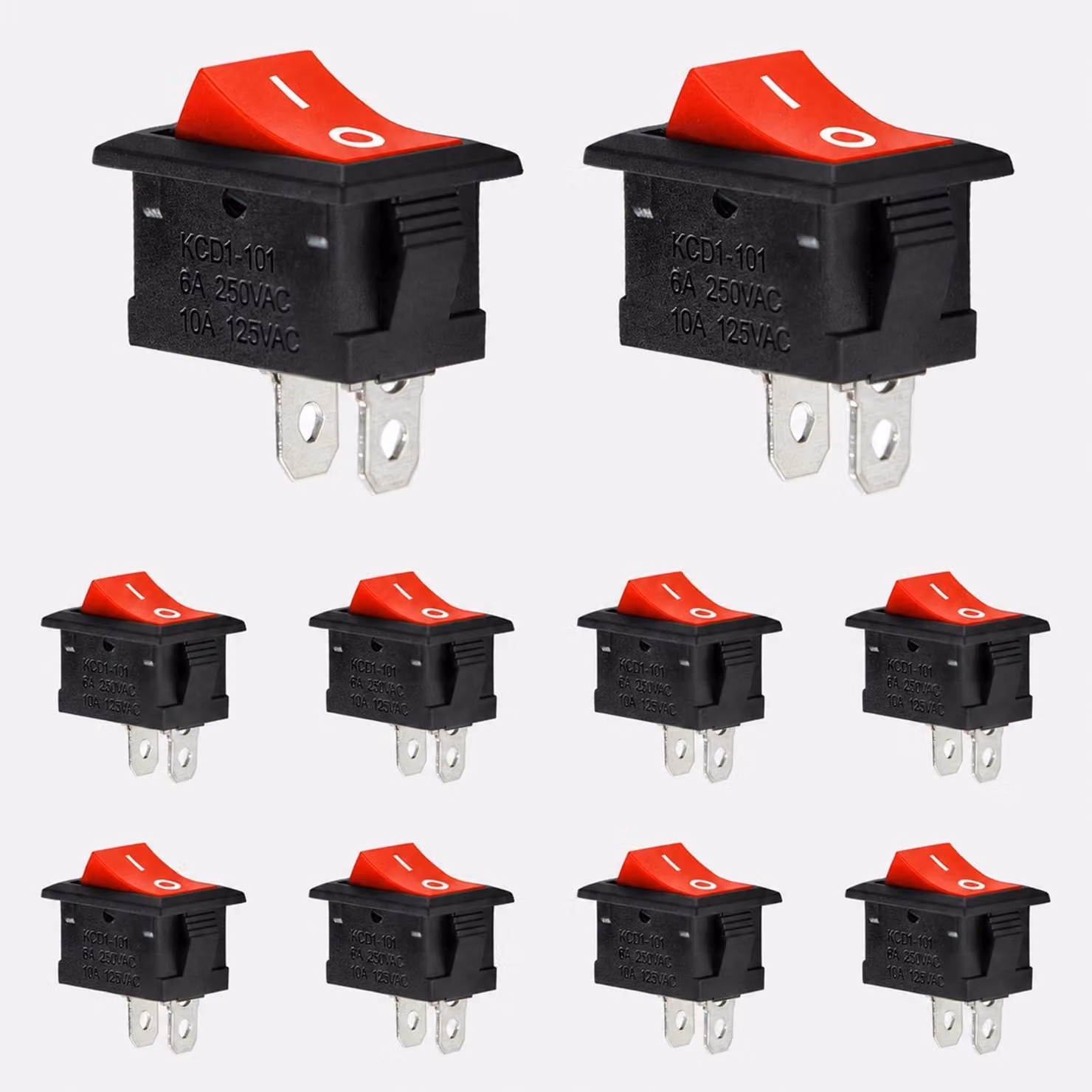 Interruttore a due poli, 10 pezzi, rosso, 6 A/250 V AC, connettore on/off