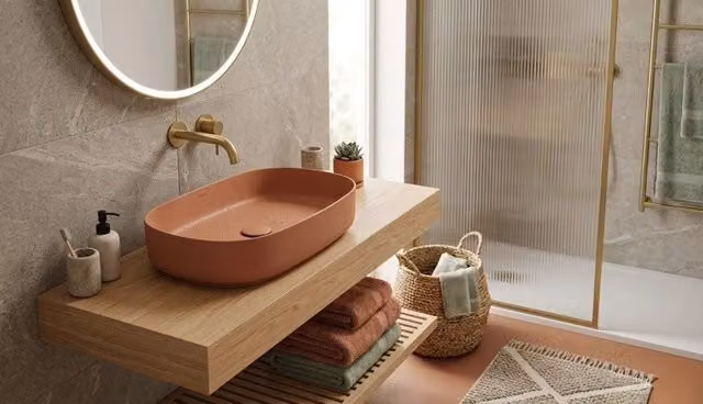 Lavabo ovale da appoggio senza troppo pieno in ceramica senza foro rubinetto - Terracotta Opaco
