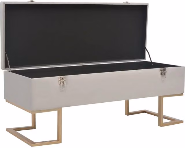 Panca con vano portaoggetti vidaXL in velluto grigio con dettagli oro e struttura in metallo, L: 105 cm