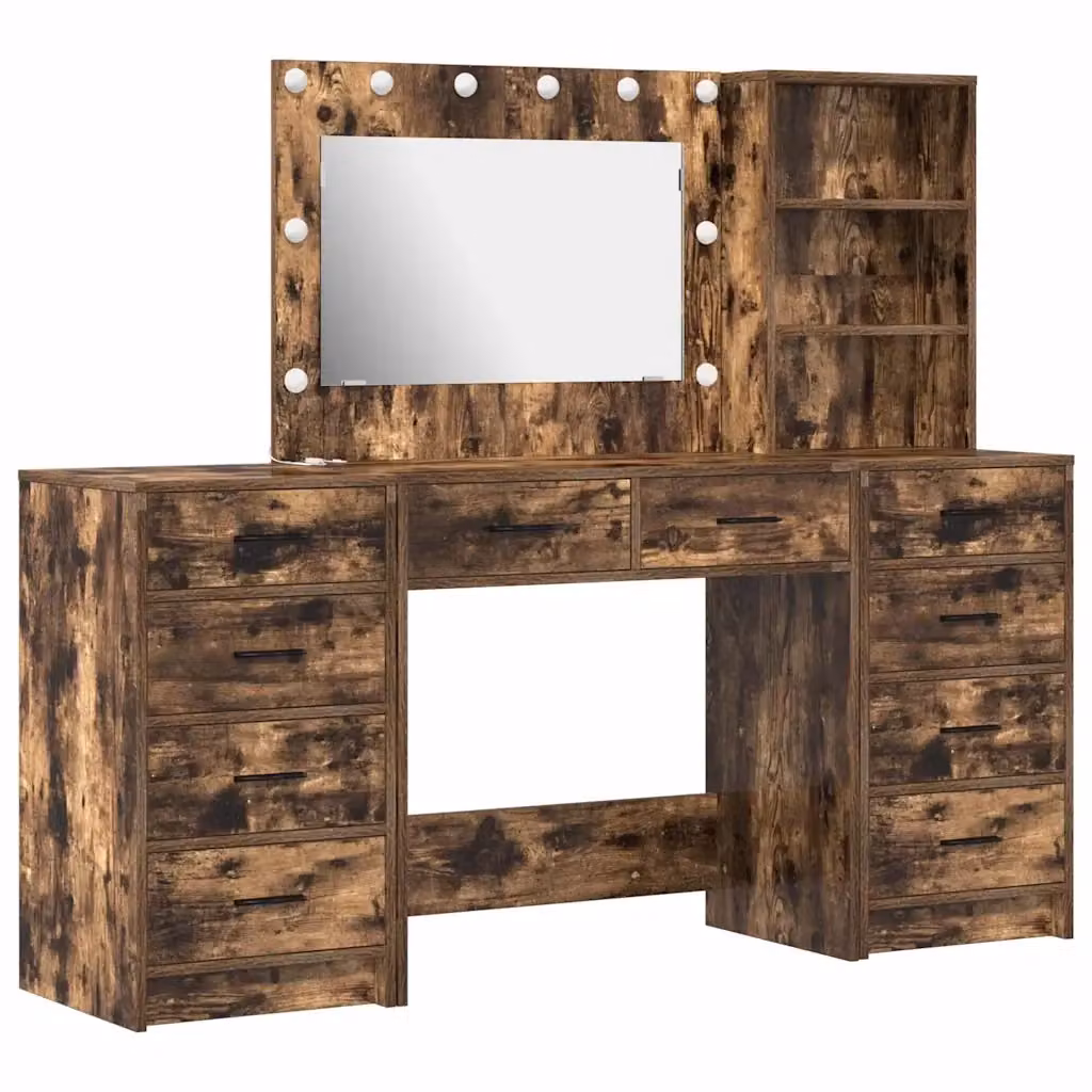 Set da trucco vidaXL in rovere fumé con illuminazione LED, L: 78,5 cm, P: 41 cm, H: 135 cm – 2