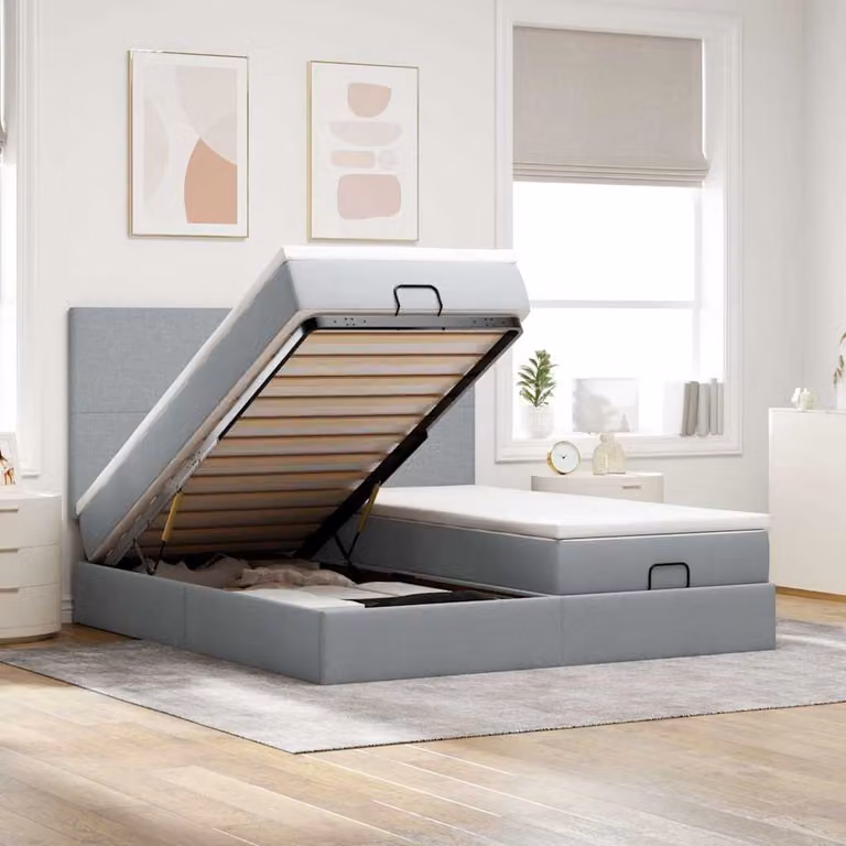 vidaXL Letto con Contenitore a Sollevamento e Materasso in Tessuto, L/P/H: 180 x 200 x 128 cm, Grigio e Bianco