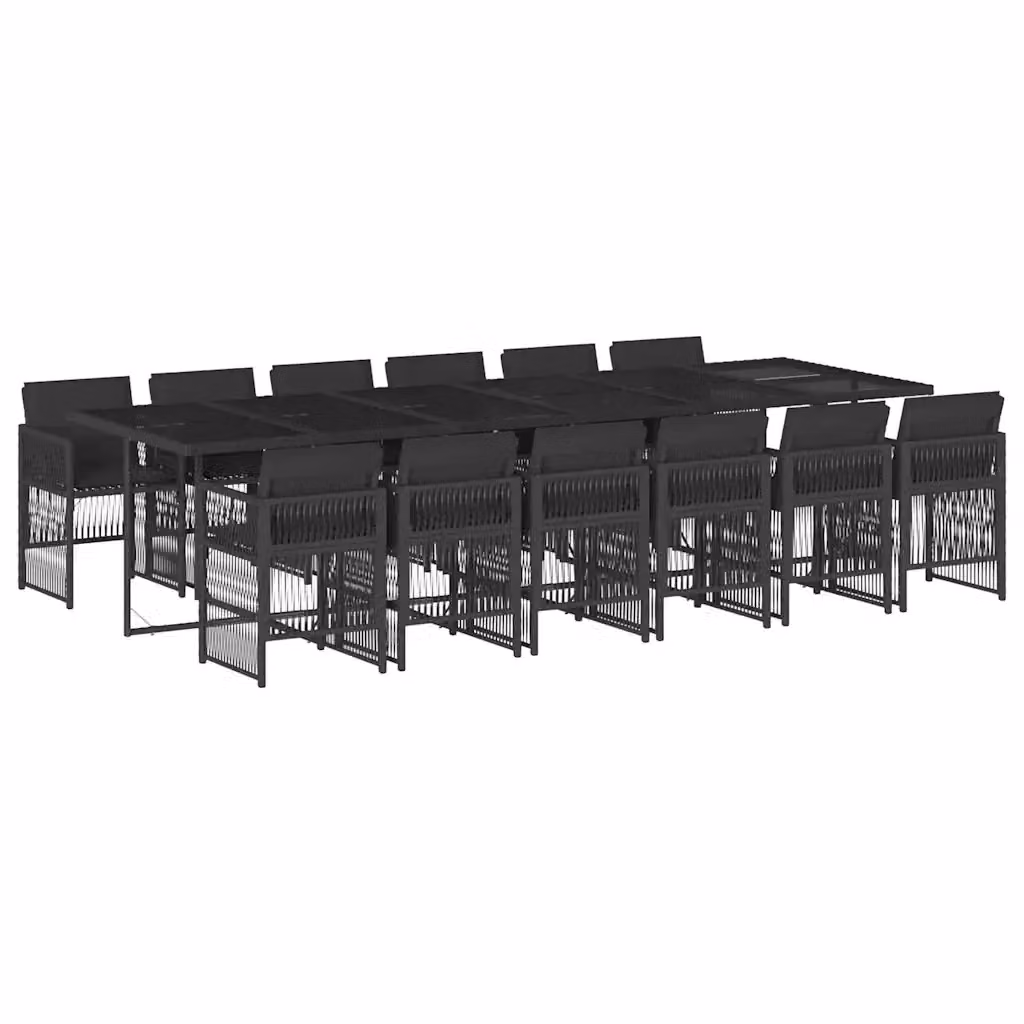 Set da pranzo da giardino vidaXL in polyrattan nero con cuscini e tavolo in vetro, 13 pezzi – 2