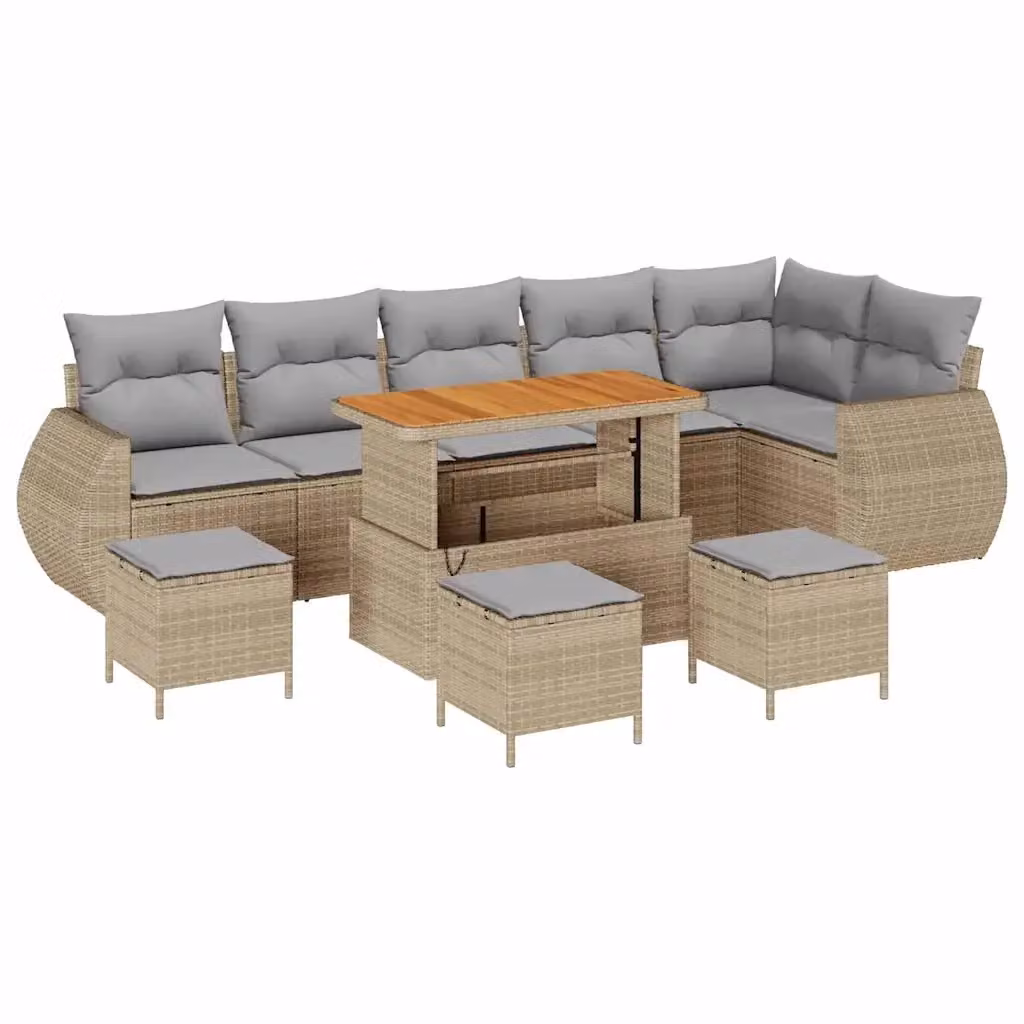 Set Divano da Giardino vidaXL 10 Pezzi in Polyrattan Beige con Cuscini e Tavolino – 2