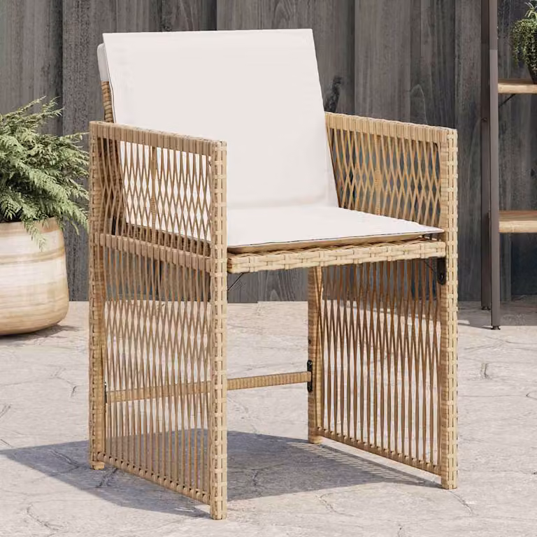 Set di 4 sedie da giardino con cuscini vidaXL in polyrattan beige con braccioli
