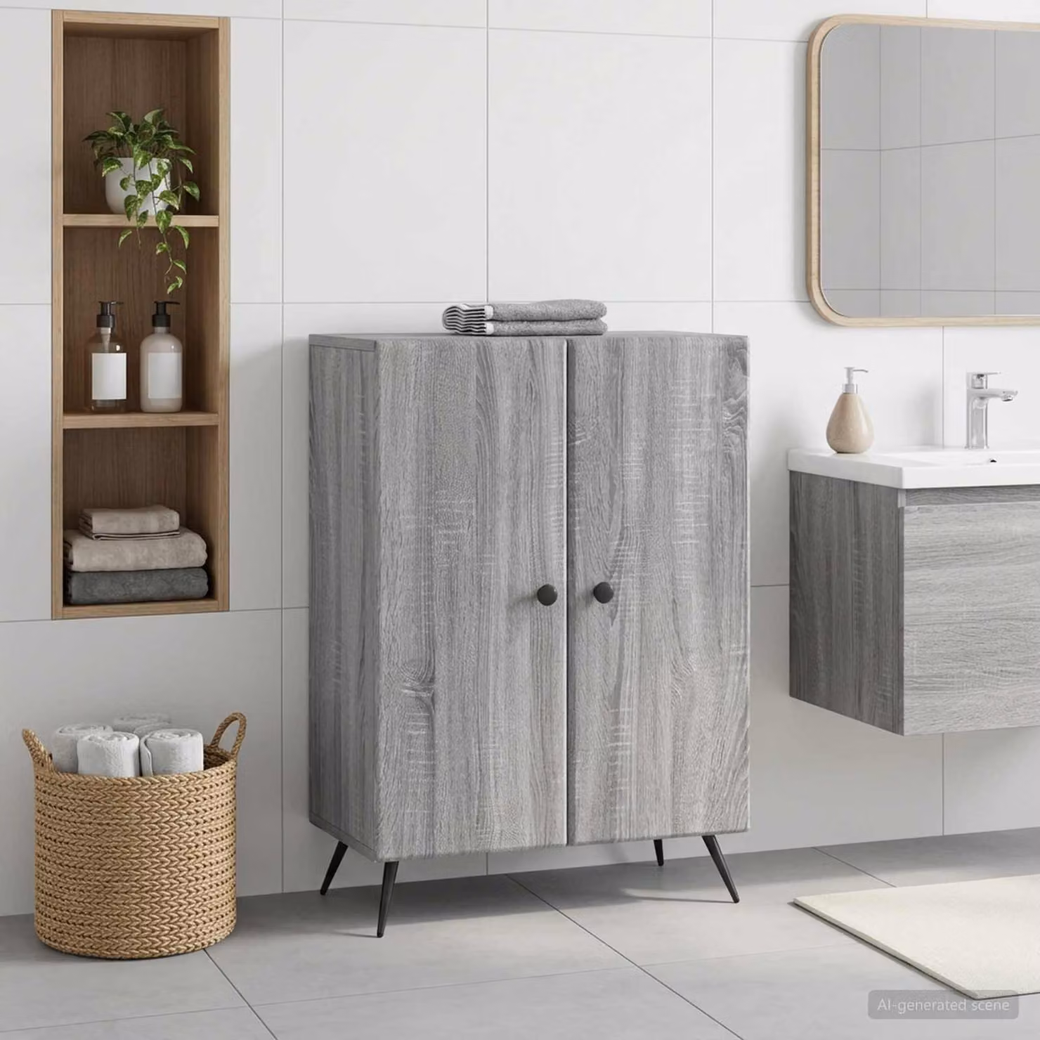 Mobiletto da bagno vidaXL BREDA moderno grigio L: 59,5 cm, P: 31 cm, H: 80 cm
