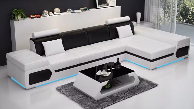 Ledersofa Sofa Couch Wohnlandschaft Ecksofa Garnitur Design Modern Sofa mit USB