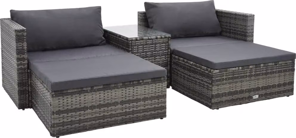 The Living Store Set da giardino 5 pezzi con cuscini in poly rattan grigio