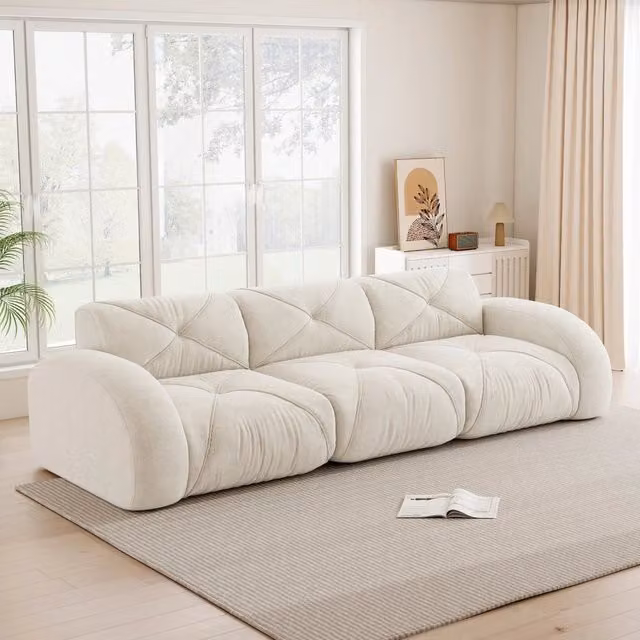 Divano modulare senza struttura flessibile in ciniglia beige chiaro