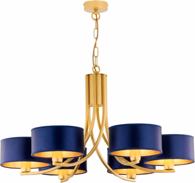 Lampadario oro a catena ARTHUR 6xE27 paralumi blu