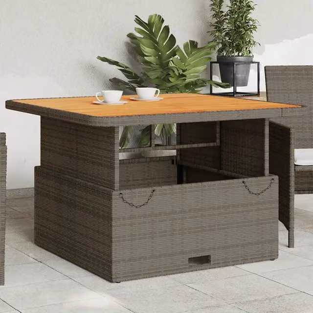 Tavolo Giardino Grigio 110x110x71cm Polyrattan Legno di Acacia 368273