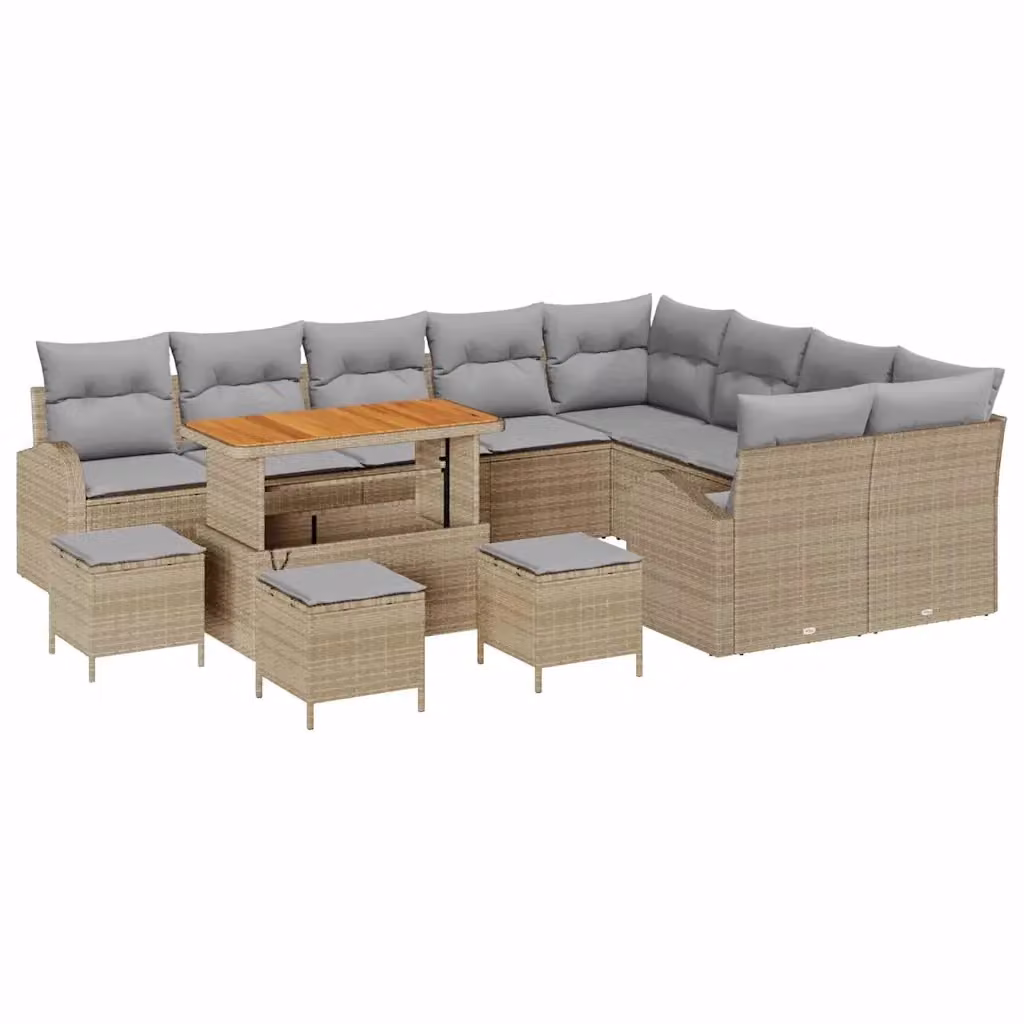 Set Divano da Giardino vidaXL a Forma a U in Polyrattan Beige con Cuscini e Tavolino da Esterno – 2