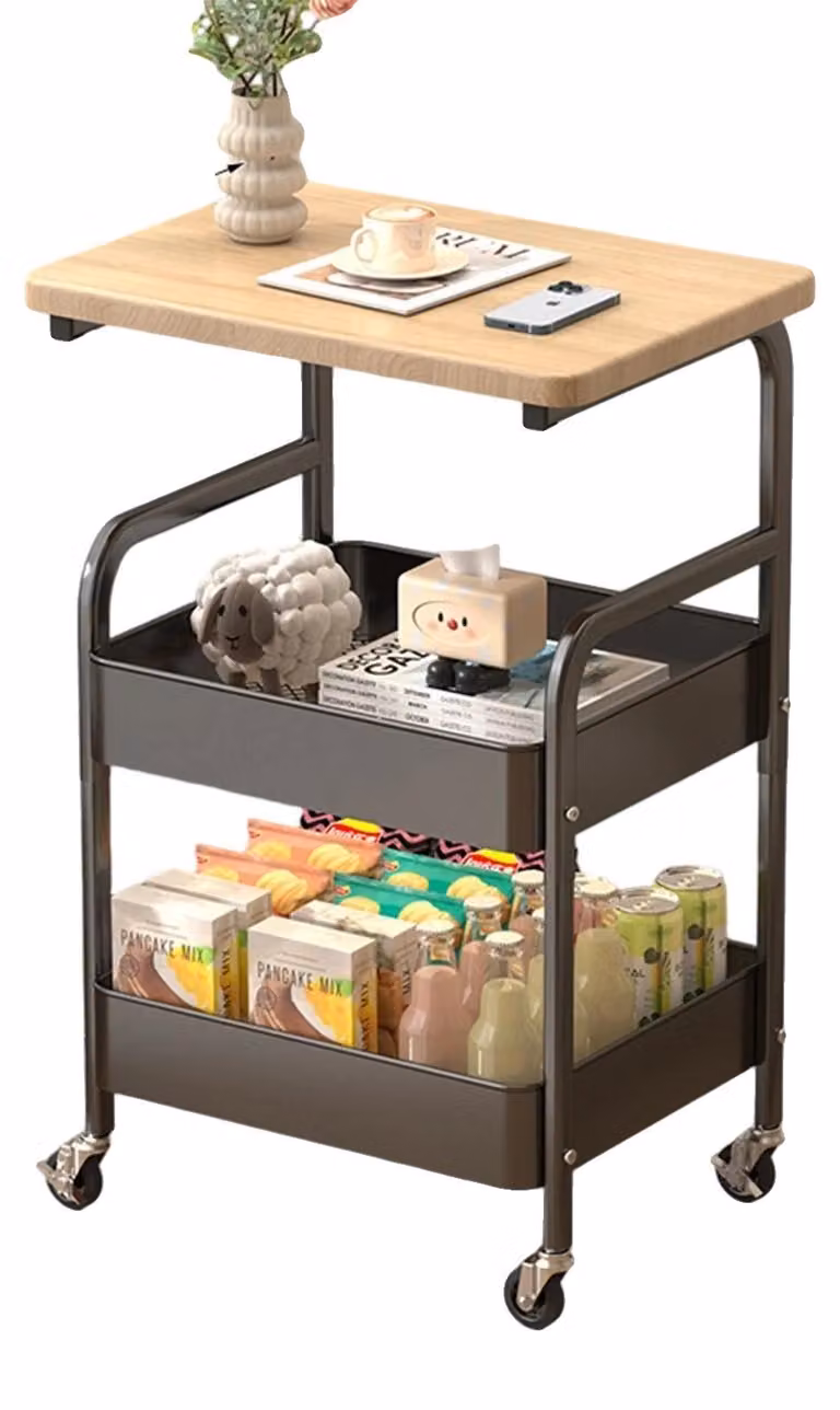 Carrello portaoggetti, scaffali mobili, organizer salvaspazio, nero
