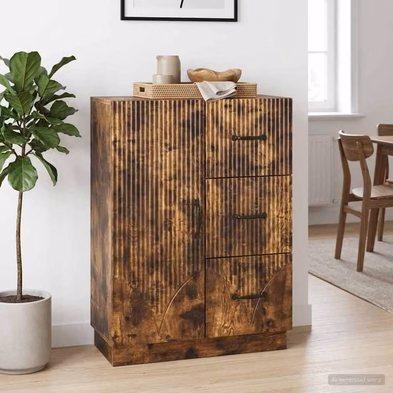 Credenza moderna vidaXL in legno ingegnerizzato color rovere fumo L: 66 cm, P: 34,5 cm, H: 87 cm
