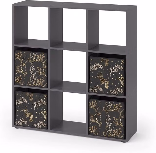 Scaffale Nove Vicco Nero con 4 scatole pieghevoli L: 104 cm, P: 29 cm, H: 108 cm – 1