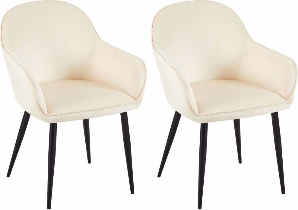 set di 2 sedie da pranzo in velluto - comfort trapuntato - struttura in metallo | colore: crema