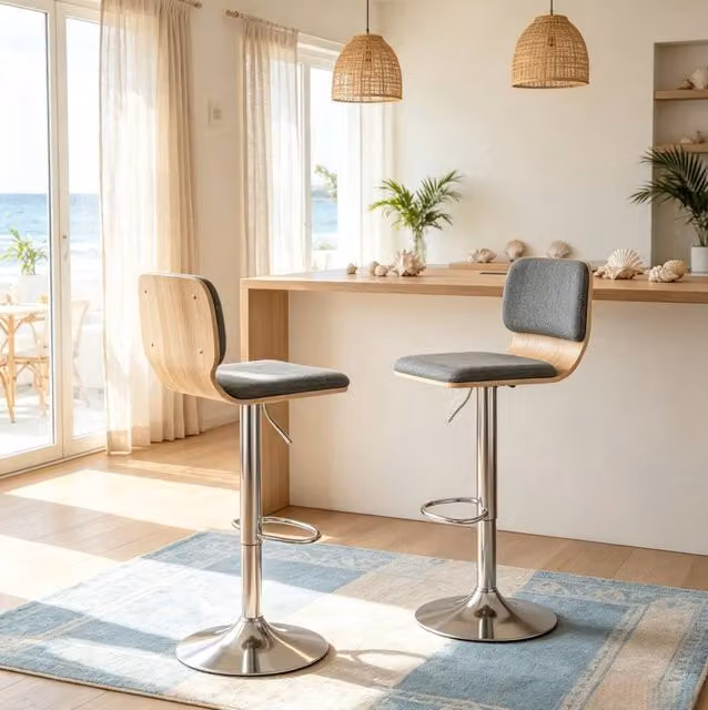 Set di 2 sgabelli da bar girevoli 360°, regolabili in altezza con schienale e poggiapiedi, colore grigio