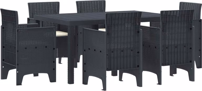 Set da Pranzo per Giardino 7 pcs Antracite Rattan Polt