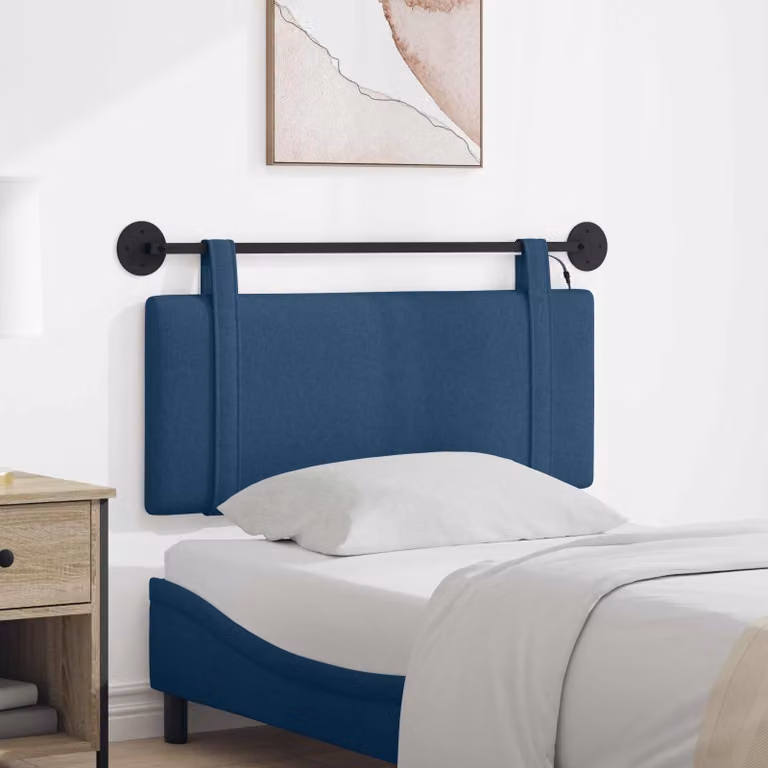 Testiera per letto sospesa vidaXL in tessuto blu con illuminazione integrata e pannello imbottito