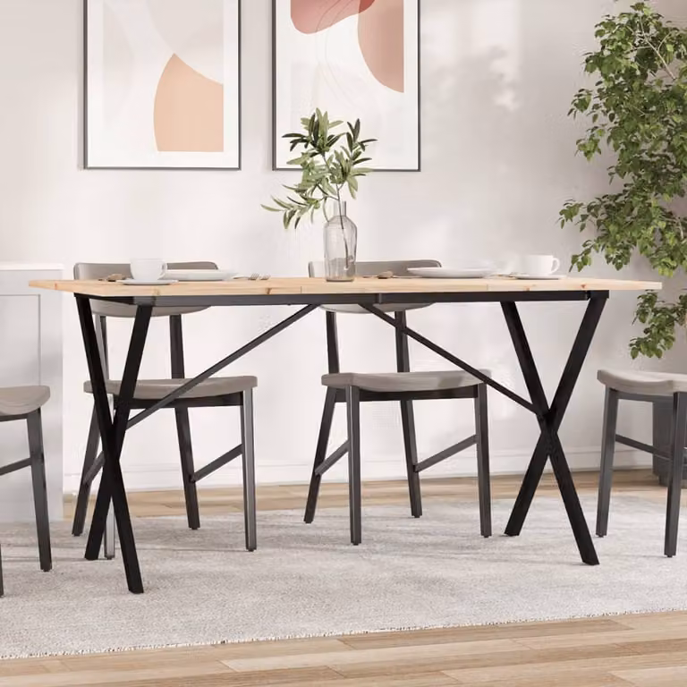 vidaXL Tavolo da Pranzo Rettangolare in Legno di Pino e Acciaio con Telaio a X, Marrone, L: 160 cm, P: 80 cm, H: 75 cm