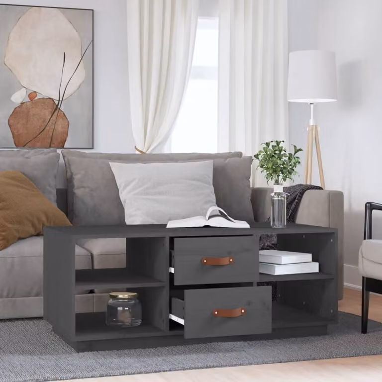 vidaXL Tavolino grigio 100x50x41 cm in legno di pino massiccio - Tavolino - Tavoli da caffè - Tavolino - Tavolino da divano