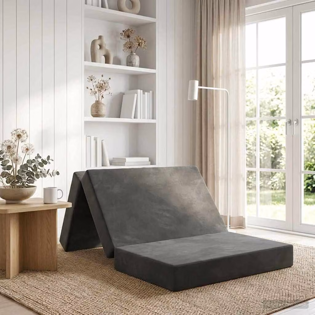 vidaXL Divano Letto Pieghevole in Velluto Grigio con Rivestimenti Rimovibili L: 90 cm, P: 200 cm, H: 45 cm