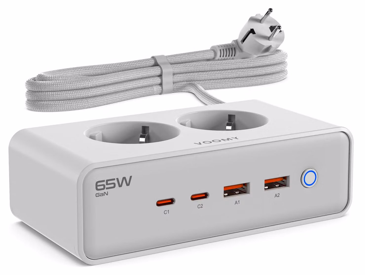 Presa multipla VOOMY da 4000W con USB (65W), ciabatta multipresa con protezione da sovratensione, dotata di 4 porte USB (2 di tipo C), cavo di alimentazione da 2 metri, ciabatta con interruttore, ideale per laptop, smartphone, tablet
