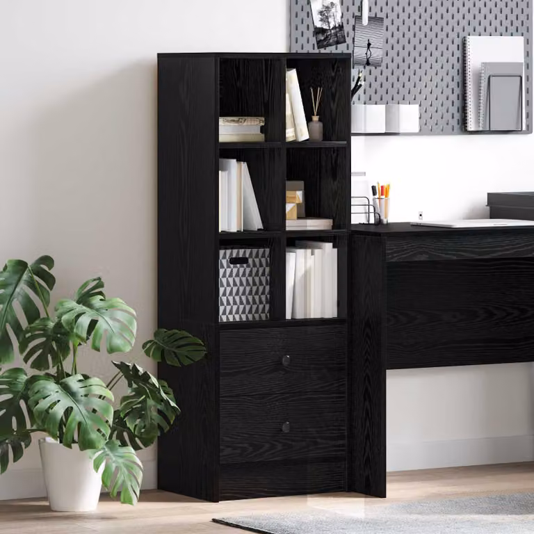 vidaXL Credenza moderna con cassetto in rovere e nero, L: 45,5 cm, P: 34 cm, H: 127 cm