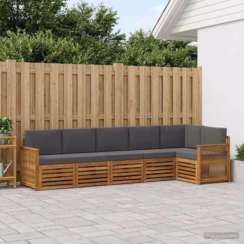 vidaXL Set di divani da esterno a forma di L in legno di acacia con cuscini, Beige e Antracite