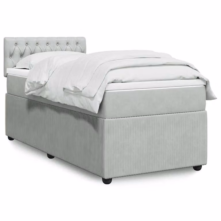 vidaXL Giroletto a Molle Ibrido con Materasso in Velluto Grigio Chiaro L/P/H: 80 x 200 cm
