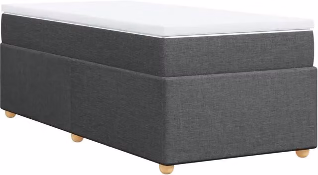 Letto singolo moderno con struttura imbottita e materasso a molle, Grigio e Bianco, L: 90 cm, P: 190 cm