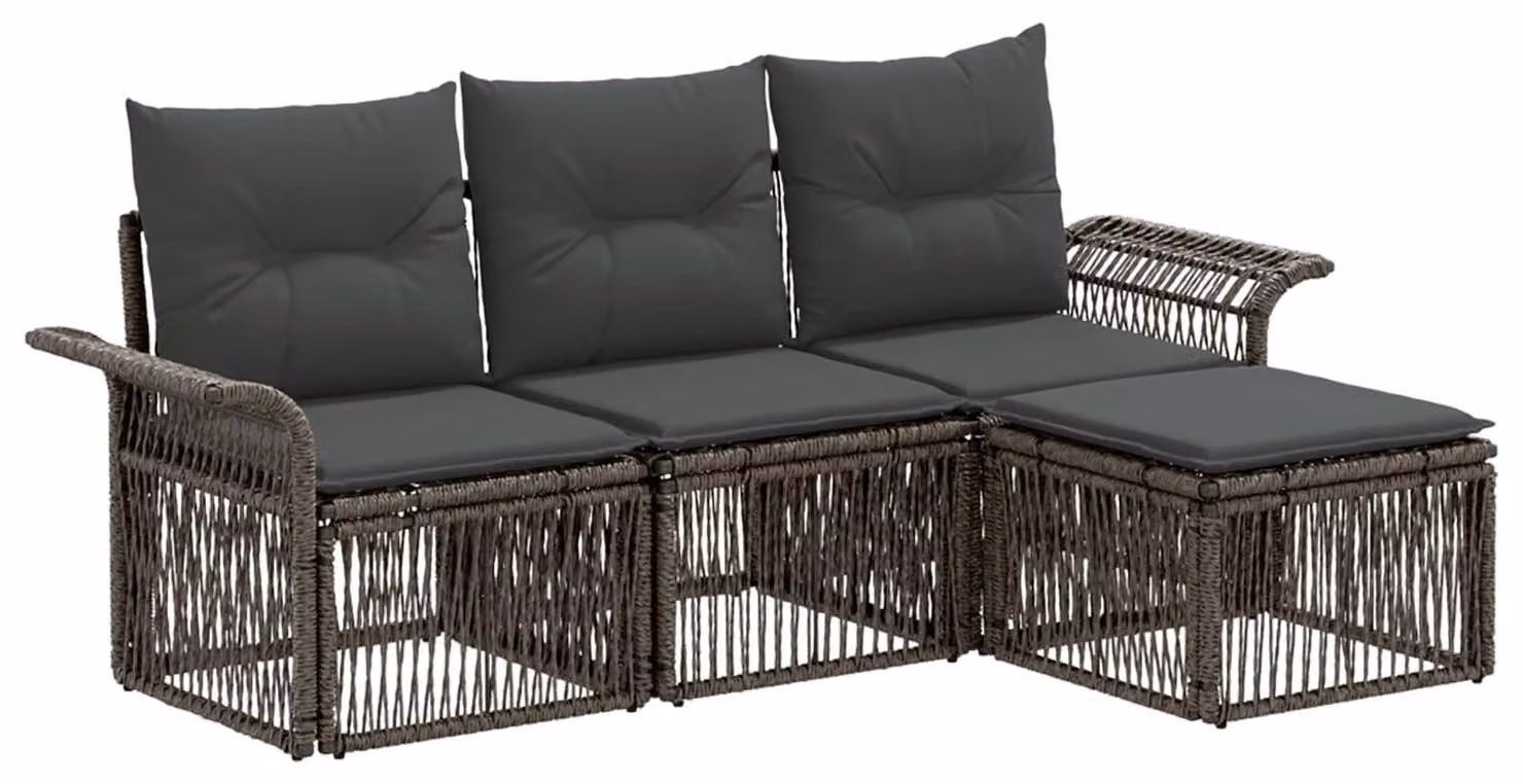 Set di divani da giardino, 4 pezzi, colore grigio, in rattan sintetico