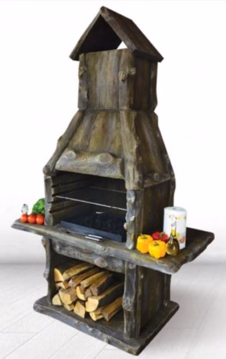 Casa Padrino barbecue da giardino marrone 132 x 67 x h. 206 cm - Camino per barbecue in cemento effetto legno - Accessori per giardino